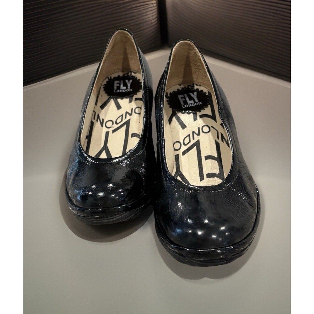 Fly London Yoni Shoes Women’s EU 36 Black Patent Leather Wedge Heel Slip On